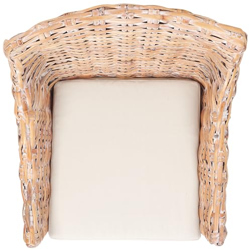 SAFAVIEH Furniture - Ventura Arm Chair - White & White-Washed - Mango Wood - Coastal Rattan Design - Ideal for Living Room, Sunroom, Bedroom, 18.1" Seat Height - Fully Assembled (FOX6505B)