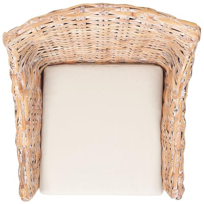 SAFAVIEH Furniture - Ventura Arm Chair - White & White-Washed - Mango Wood - Coastal Rattan Design - Ideal for Living Room, Sunroom, Bedroom, 18.1" Seat Height - Fully Assembled (FOX6505B)