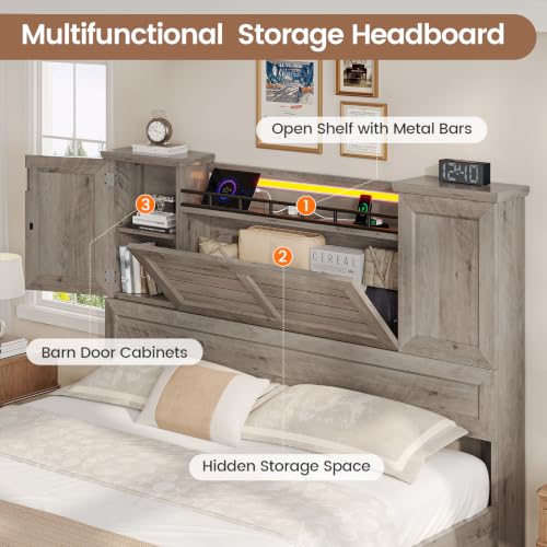 Queen Bed Frame with Headboard and Storage Cabinets, view 4