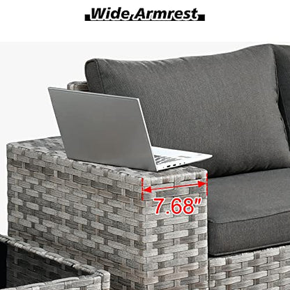 Outdoor Patio Sectional Furniture Sofa Set with Widened Armrest,12 Piece Large Modern Wicker Couch,Modular L Shaped Conversation Seating Set with Table for Out Door Garden Corner(Black)