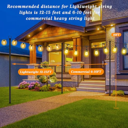 2 Pack String Light Poles,10 Ft Light Poles for Outside String Lights,Outdoor Lights Pole with Fork,Metal Poles Stand for Patio Deck Backyard (10FT 2 Pack)