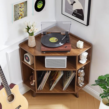 Corner Record Player Stand with Charging Station & USB Ports, view 3