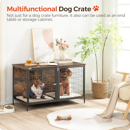Dog Crate Furniture for 2 Dogs, 43.3" Dog Kennel with Removable Divider, view 3