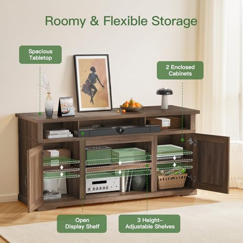 70" Rustic Farmhouse TV Stand, Entertainment Center Fits TVs up to 80 Inch, view 6