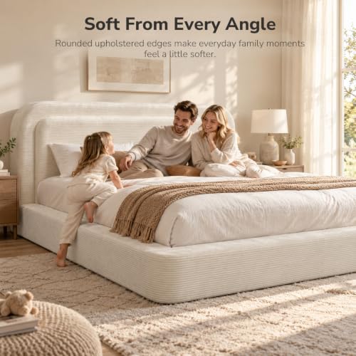 Upholstered Cloud Bed Frame Queen with Plush Padded Headboard, Beige, view 6