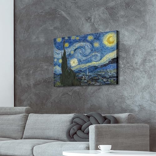 Starry Night Painting Wall Art: Van Gogh Canvas Picture Textured Reproduction Print Famous Artwork Abstract Landscape Living Room Bedroom Office Decor