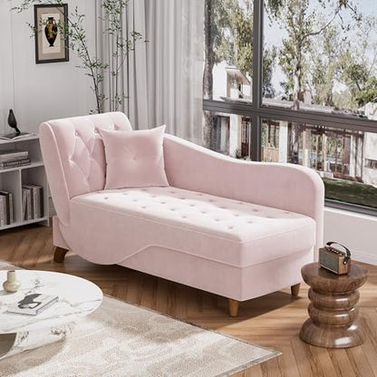 Indoor Velvet Chaise Lounge Chair with Storage for Living Room, Blush Pink, view 2