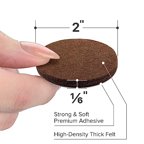 Felt Furniture Pads - 24 Pcs 2" Round - Chair & Floor Protectors - For Hardwood Floors - Protect Your Floors! (Brown)