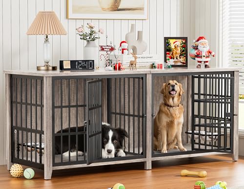 78" Dog Crate Furniture for 1 or 2 Dogs, Double Dog Crates, Grey, view 2