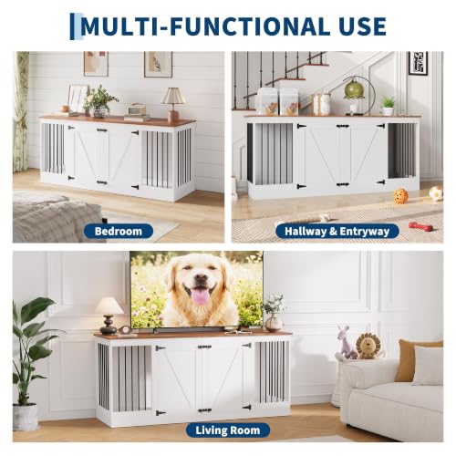 70.8" Double Dog Crate Furniture, Farmhouse Dog Crate TV Stand, view 7