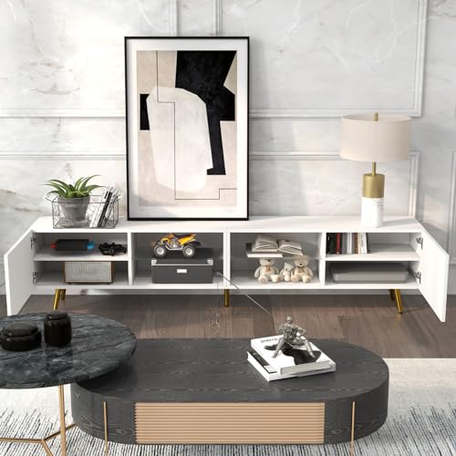 86" LED TV Stand, Modern Entertainment Center for 75" TV, White, view 6