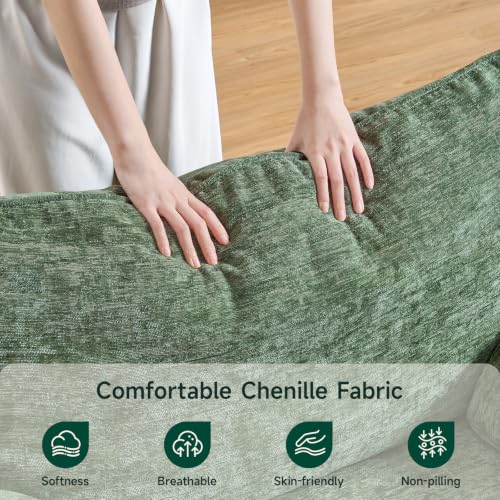 Oversized Green Chenille Armchair with Padded Arms, view 6