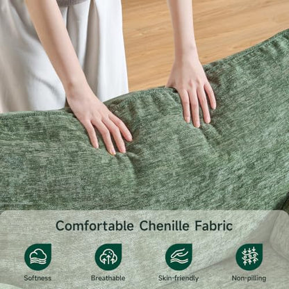 Oversized Green Chenille Armchair with Padded Arms, view 6