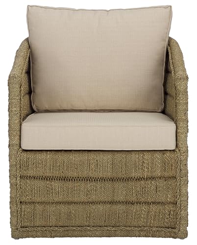 SAFAVIEH Couture Collection - Aikan Woven Seagrass Accent Chair, Natural & White, Coastal Modern Design, Fully Assembled (CWK2017A)