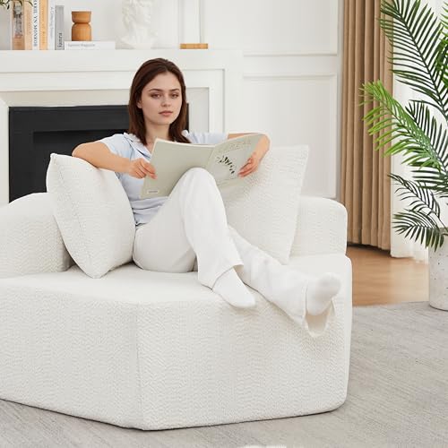 54" Hexagonal Lounge Chair Indoor with 3 Pillows, Beige, view 4