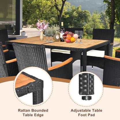 7 Pieces Patio Dining Set, Wicker Outdoor Dining Set for 6 Patio Furniture Set with Acacia Wood Table Outdoor Table and Chairs for Garden and Yard