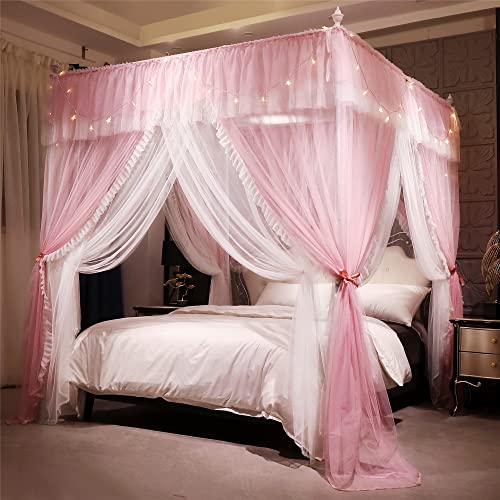 4 Corners Post Ruffle Princess Bed Canopy Curtain-Double Layer Cozy Drape, view 2