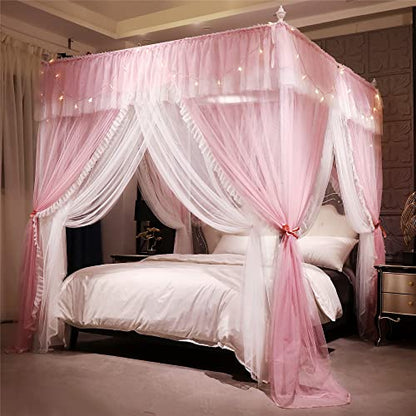 4 Corners Post Ruffle Princess Bed Canopy Curtain-Double Layer Cozy Drape, view 2