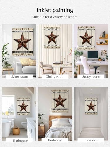 NuYeBiofx Farmhouse Country Western Star Canvas Wall Art Prints,30"x20" Framed Picture Artwork Retro Wood Board Printed Canvas Oil Painting for Living Room Bedroom Office,Ready to Hang