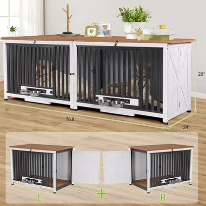 Folding Dog Crate Furniture 39.4" Large Dog Crate End Table with 360°Rotatable, view 7