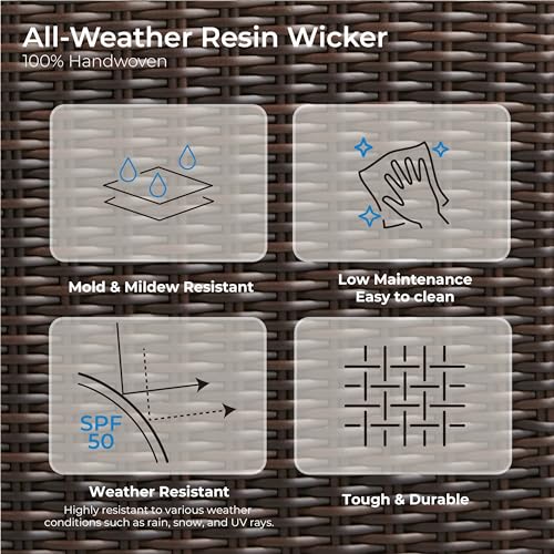 CHITA 5 Pieces Swivel Wicker Patio Furniture Set, Outdoor Conversation Set | 2 Rocking Swivel Chairs, 2 Ottomans, 1 Side Table, All-weather Resin Wicker, E-coated Steel, 5.1-in Cushion, Olefin Covers