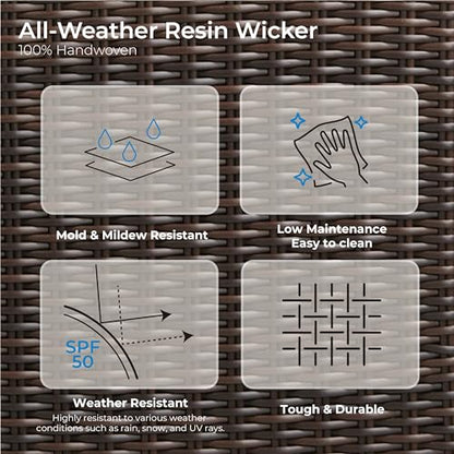 CHITA 5 Pieces Swivel Wicker Patio Furniture Set, Outdoor Conversation Set | 2 Rocking Swivel Chairs, 2 Ottomans, 1 Side Table, All-weather Resin Wicker, E-coated Steel, 5.1-in Cushion, Olefin Covers