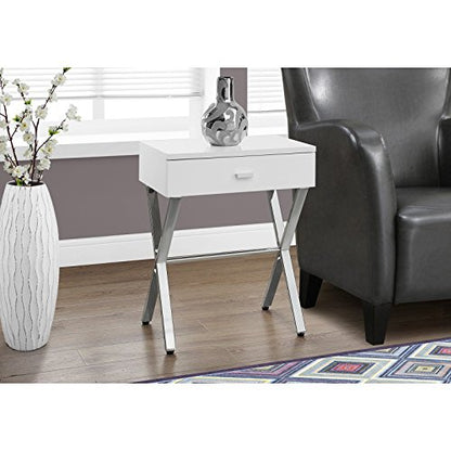 Monarch Specialties Chrome Metal Night Stand Accent Table, 22.00 x 12.00 x 18.00", Glossy White
