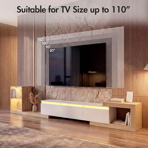 Extendable TV Stand with Glass Cabinet for 75”-110” TVs, view 5