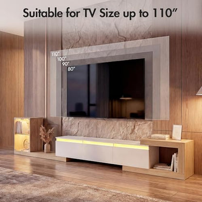 Extendable TV Stand with Glass Cabinet for 75”-110” TVs, view 5