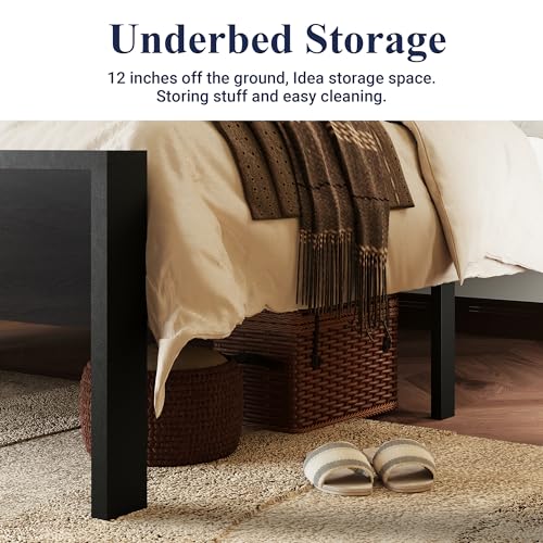 Black Oak Full Size Bed Frame with Metal Support, view 6