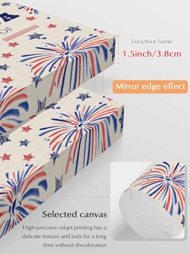 NuYeBiofx Independence Day Red Blue Stars Canvas Wall Art Prints,48"x32" Framed Picture Artwork Festivals Fireworks Printed Canvas Oil Painting for Living Room Bedroom Office,Ready to Hang