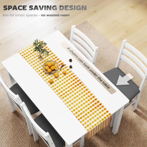 5-Piece Dining Table Set for 4, Solid Rubber Wood Legs, White, view 7