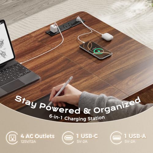 63'' Farmhouse L Shaped Standing Desk with Outlets and Drawers, view 5
