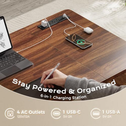 63'' Farmhouse L Shaped Standing Desk with Outlets and Drawers, view 5