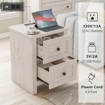4 Pieces Farmhouse Bedroom Set, 1 X Wood Rustic 6 Drawer Storage Dresser, 1 X 5 Drawer Dresser, Nightstand Set of 2 with Charging Station, Farmhouse Bedroom Furniture Set, Rustic White