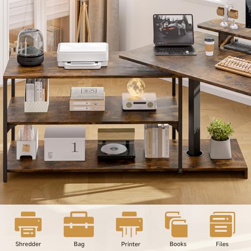 L Shaped Standing Desk with File Cabinet, 63x24'' Electric Stand Up Desk with Monitor and Storage Shelf, Adjustable Height 28-46'' for Home and Computer Workstation, Rustic Brown
