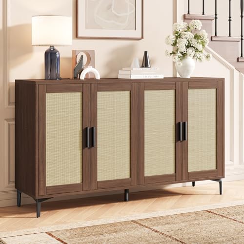 Sideboard Buffet Cabinet, Mid Century Modern Rattan Storage Cabinet, view 2