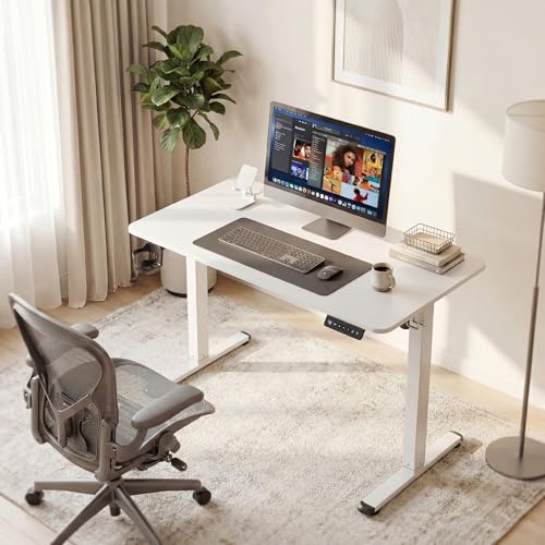 Electric Standing Desk, 40 x 24 Inches Height Adjustable Sit Stand up Desk, Memory Preset Computer Home Office Desks with Sturdy Metal Frame, Phone Stand Cable Management Hole (White, 40'')