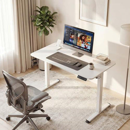 Electric Standing Desk, 40 x 24 Inches Height Adjustable Sit Stand up Desk, Memory Preset Computer Home Office Desks with Sturdy Metal Frame, Phone Stand Cable Management Hole (White, 40'')