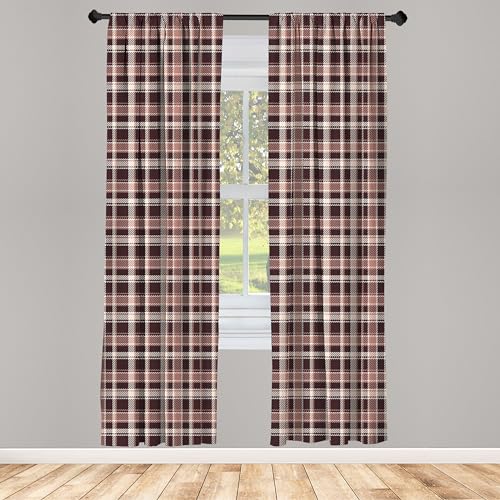 Vintage Curtains, Gingham Style Checkered Lines Popular Culture Fashion Featured Pattern Image, Window Treatments 2 Panel Set for Living Room Bedroom, Pair of - 28" x 84", Brown Camel