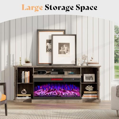 75in 3-Sided Glass Fireplace TV Stand for TVs up to 85", view 6