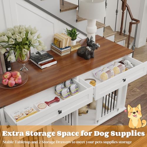 63" Large Double Dog Crate Furniture for 2 Dogs, view 6