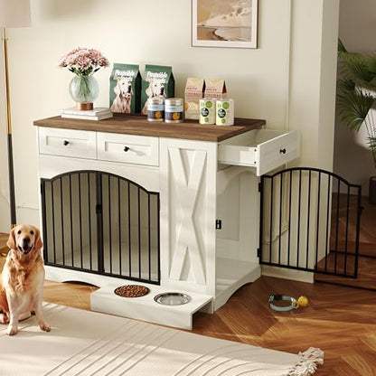 Wooden Dogs Kennel Side End Table with Double Doors, Indoor Dog House for Medium, view 2