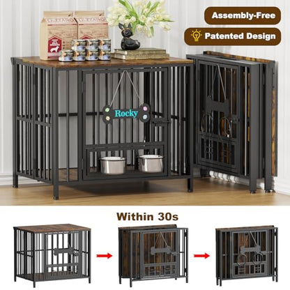 27" Foldable Dog Crate Furniture, No Assembly, Rustic Brown, view 3