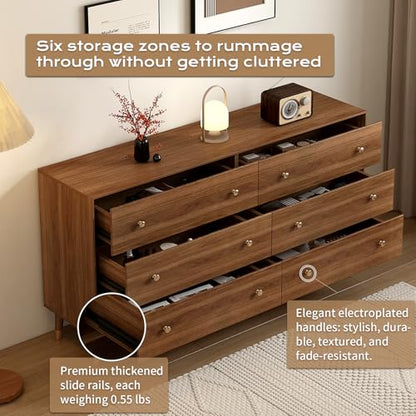 Dresser for Bedroom, 55 Inch 6 Drawer Wooden Chest of Drawers, view 5