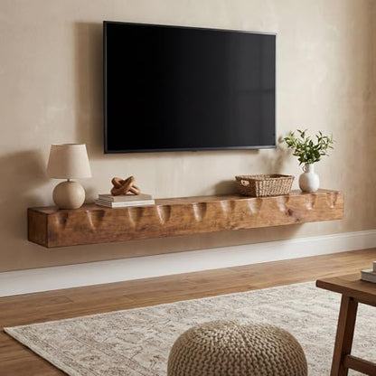 63" Solid Wood Floating TV Stand for TVs Up to 75", Rustic Brown, view 2