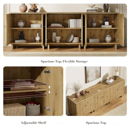 94" Storage Cabinet, Modular Sideboard Buffet Cabinet with 6 Glass Doors, view 7