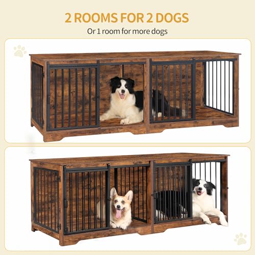 77.6 in Double Dog Crate Furniture, Dog Crates for 2 Dogs, view 5
