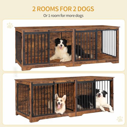 77.6 in Double Dog Crate Furniture, Dog Crates for 2 Dogs, view 5