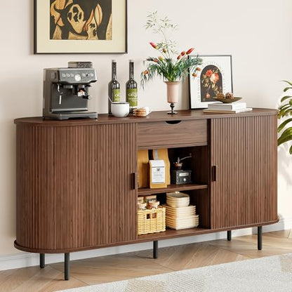 63" Sideboard Buffet Cabinet with Storage Drawer & Shelves,Walnut, view 2